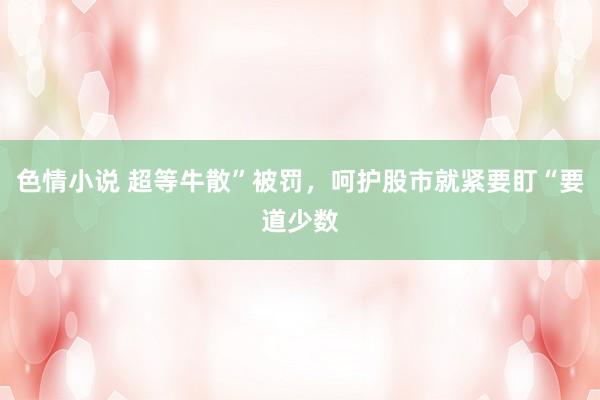 色情小说 超等牛散”被罚，呵护股市就紧要盯“要道少数