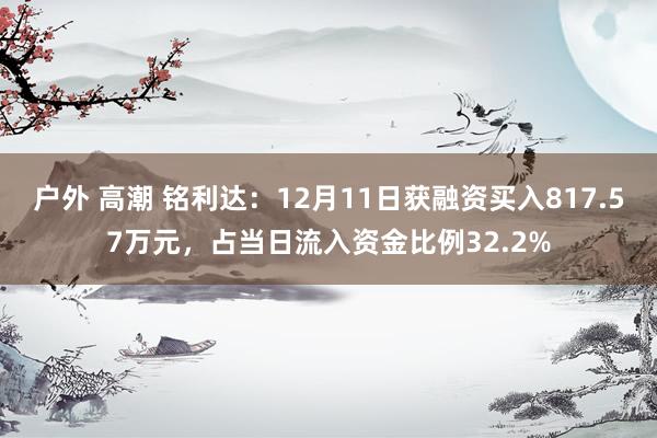 户外 高潮 铭利达：12月11日获融资买入817.57万元，占当日流入资金比例32.2%