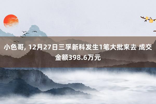 小色哥， 12月27日三孚新科发生1笔大批来去 成交金额398.6万元