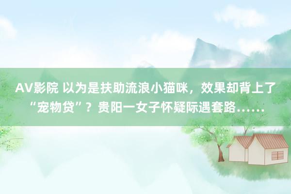 AV影院 以为是扶助流浪小猫咪，效果却背上了“宠物贷”？贵阳一女子怀疑际遇套路……