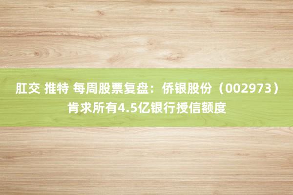 肛交 推特 每周股票复盘：侨银股份（002973）肯求所有4.5亿银行授信额度