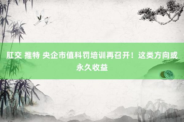 肛交 推特 央企市值科罚培训再召开！这类方向或永久收益